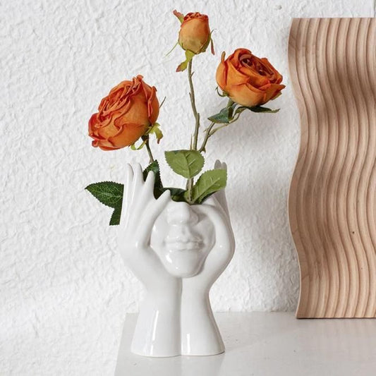 Aesthetic Ceramic Face Vase – Glossy Modern Decorative Flower Pot for Home & Office