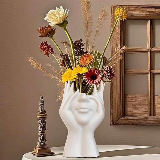 Aesthetic Ceramic Face Vase – Glossy Modern Decorative Flower Pot for Home & Office