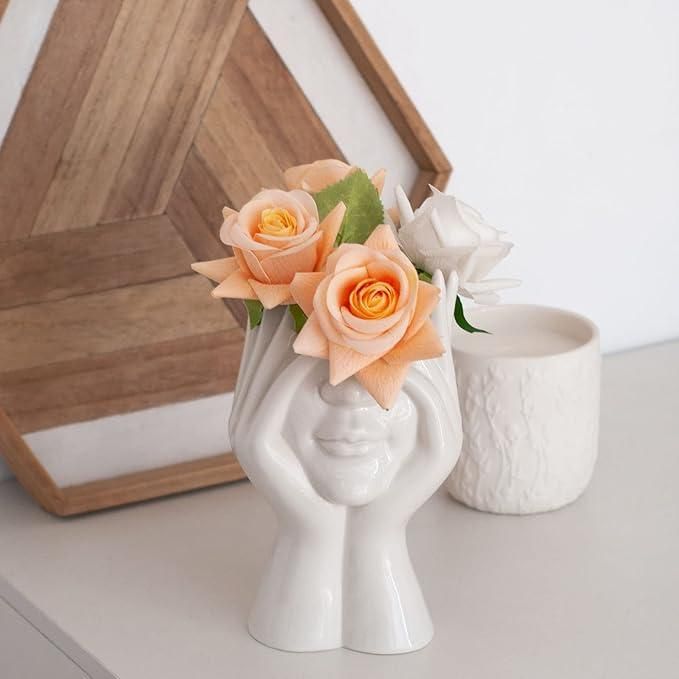 Aesthetic Ceramic Face Vase – Glossy Modern Decorative Flower Pot for Home & Office