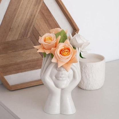 Aesthetic Ceramic Face Vase – Glossy Modern Decorative Flower Pot for Home & Office