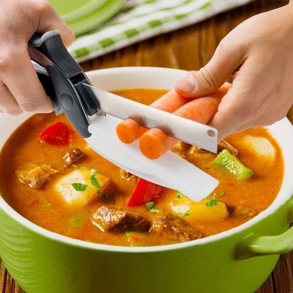 2-in-1 Steel Smart Clever Cutter – Kitchen Knife &amp; Mini Chopping Board