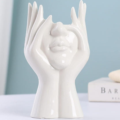Aesthetic Ceramic Face Vase – Glossy Modern Decorative Flower Pot for Home & Office